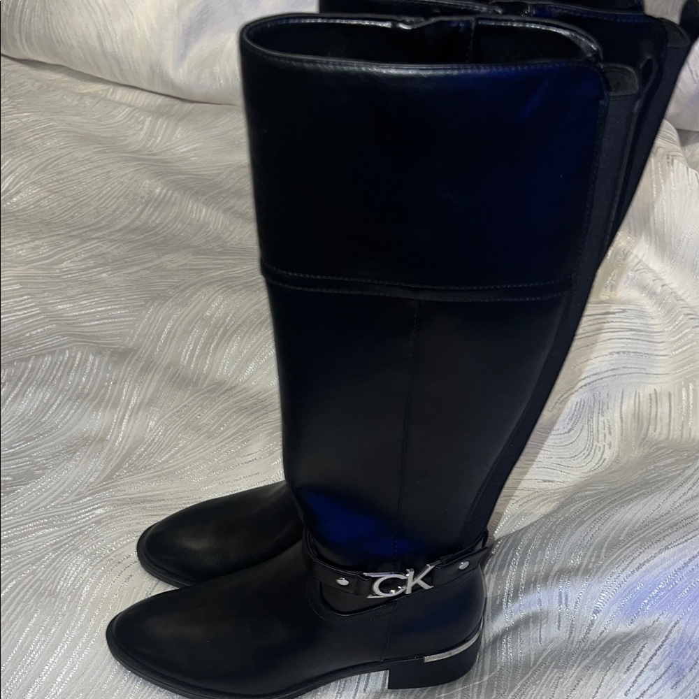 Calvin Klein Black Leather Riding Boots